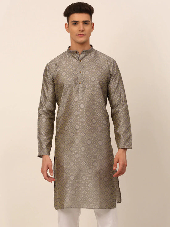 Men Grey Floral Printed Kurtas-KO-669Grey