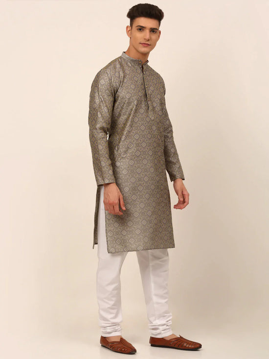 Men Grey Floral Printed Kurtas-KO-669Grey