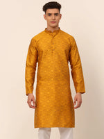 Men Mustard Yellow Floral Printed Kurtas-KO-669Mustard