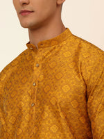 Men Mustard Yellow Floral Printed Kurtas-KO-669Mustard