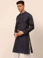 Men Navy Blue Floral Printed Kurtas-KO-669Navy