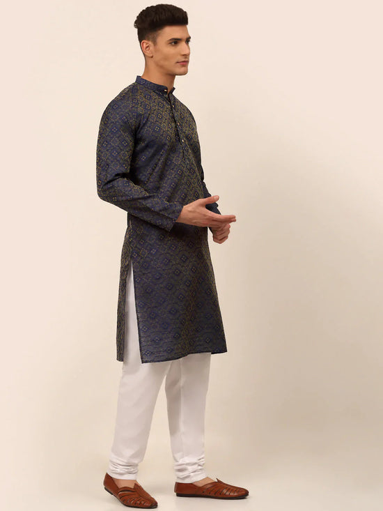 Men Navy Blue Floral Printed Kurtas-KO-669Navy