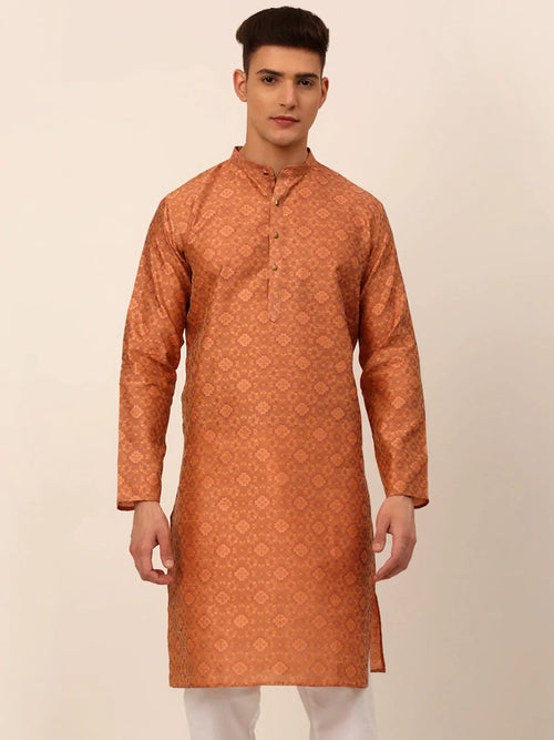 Men Peach Floral Printed Kurtas-KO-669Peach