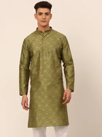 Men Pista Green Floral Printed Kurtas-KO-669Pista