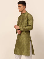 Men Pista Green Floral Printed Kurtas-KO-669Pista