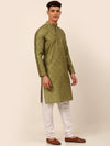 Men Pista Green Floral Printed Kurtas-KO-669Pista