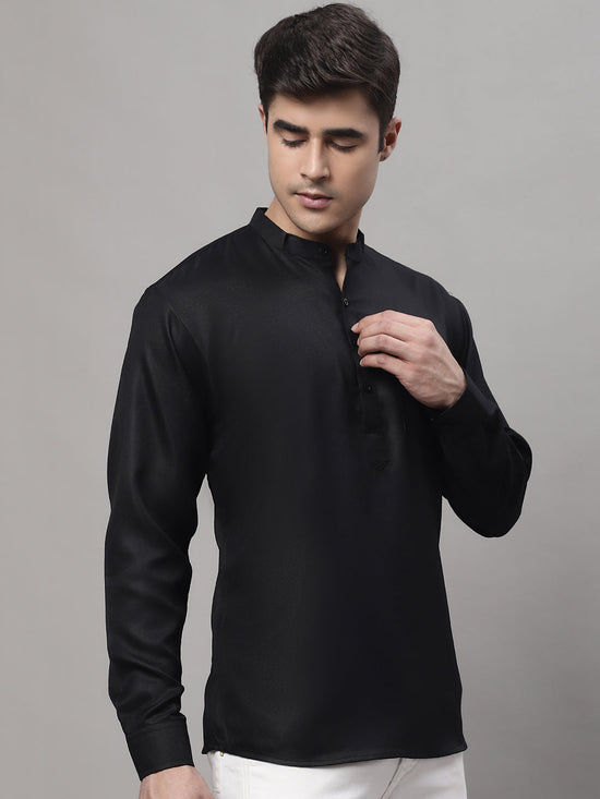 Men's Black Solid Short Kurtas-KO-677Black