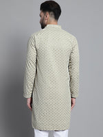 Men Beige Chikankari Embroidered and Sequence Kurtas-KO-678Beige