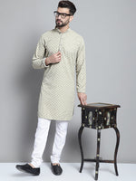 Men Beige Chikankari Embroidered and Sequence Kurtas-KO-678Beige