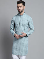 Men Blue Chikankari Embroidered and Sequence Kurtas-KO-678Light-Blue