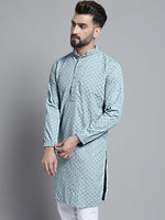 Men Blue Chikankari Embroidered and Sequence Kurtas-KO-678Light-Blue