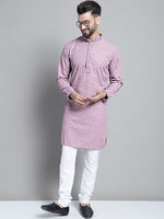 Men Purple Chikankari Embroidered and Sequence Kurtas-KO-678Light-Purple