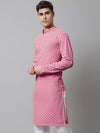 Men Pink Chikankari Embroidered and Sequence Kurtas-KO-678Pink