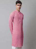 Men Pink Chikankari Embroidered and Sequence Kurtas-KO-678Pink