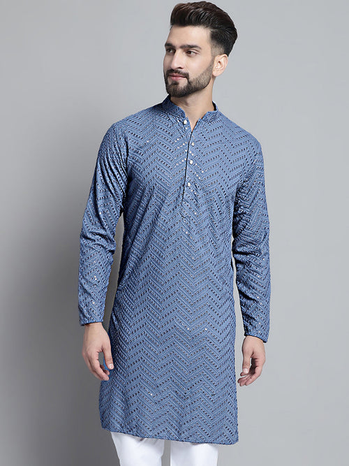 Men Grey Embroidered Sequinned Kurtas-KO-680Grey