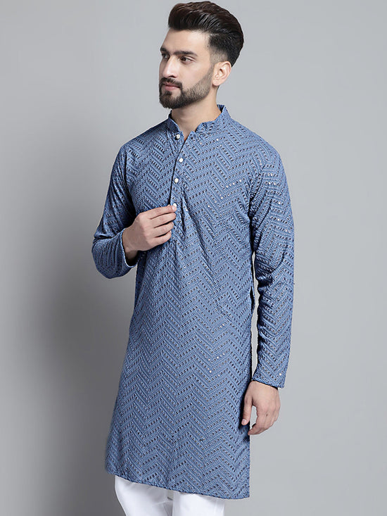 Men Grey Embroidered Sequinned Kurtas-KO-680Grey