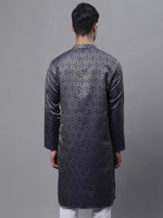 Men Ethnic Navy Blue Woven Design Kurtas-KO-681Navy