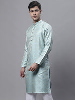 Men Ethnic Sky Blue Woven Design Kurtas-KO-681Sky