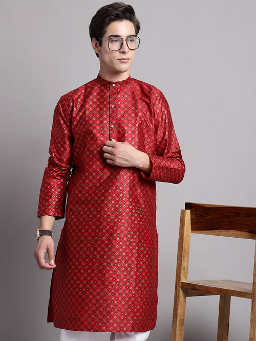 Men's Maroon Printed Silk Blend Kurta-KO-686Maroon