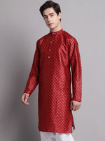 Men's Maroon Printed Silk Blend Kurta-KO-686Maroon