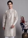 Men's Grey Printed Silk Blend Kurta-KO-686White