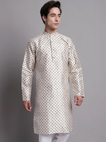 Men's Grey Printed Silk Blend Kurta-KO-686White