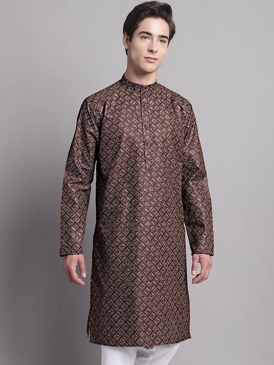 Men's Coffee Brown Printed Pure Cotton Kurta-KO-687Coffee