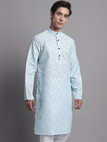 Men's Sky Blue Printed Pure Cotton Kurta-KO-687Sky