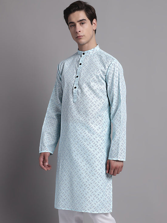 Men's Sky Blue Printed Pure Cotton Kurta-KO-687Sky