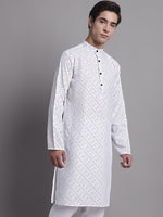 Men's White Printed Pure Cotton Kurta-KO-687White