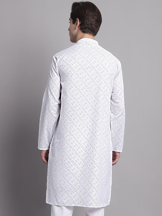 Men's White Printed Pure Cotton Kurta-KO-687White