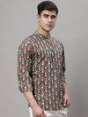 Men's Blue and Maroon Ikkat Printed Short Kurtas-KO-688Teal