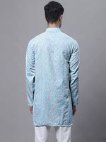 Men's Sky Blue and Multi Coloured Embroidered Straight Kurtas-KO-689Sky