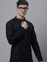 Men's Black Embroidered Straight Kurtas-KO-690Black