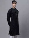 Men's Black Embroidered Straight Kurtas-KO-690Black