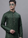 Men's Olive Green Embroidered Straight Kurtas-KO-690Olive