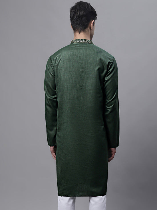 Men's Olive Green Embroidered Straight Kurtas-KO-690Olive