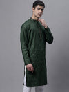 Men's Olive Green Embroidered Straight Kurtas-KO-690Olive