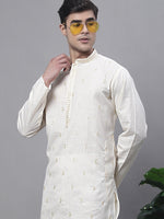 Men's White Embroidered Straight Kurtas-KO-690White