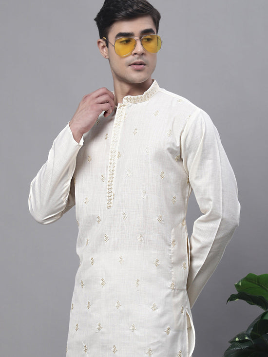 Men's White Embroidered Straight Kurtas-KO-690White