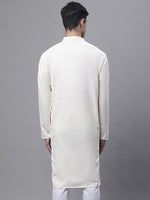 Men's White Embroidered Straight Kurtas-KO-690White