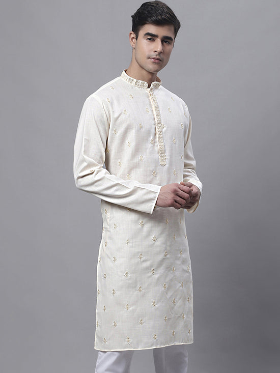 Men's White Embroidered Straight Kurtas-KO-690White