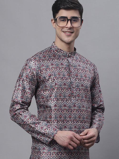 Men's Maroon Digital Printed Kurtas-KO-691Maroon