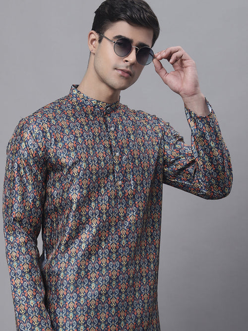 Men's Navy Digital Printed Kurtas-KO-691Navy