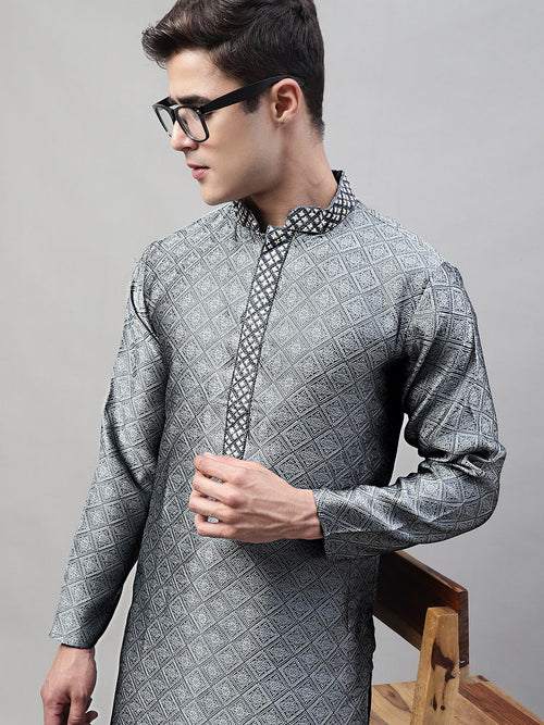 Collar Embroidered Kurtas-KO-692Grey