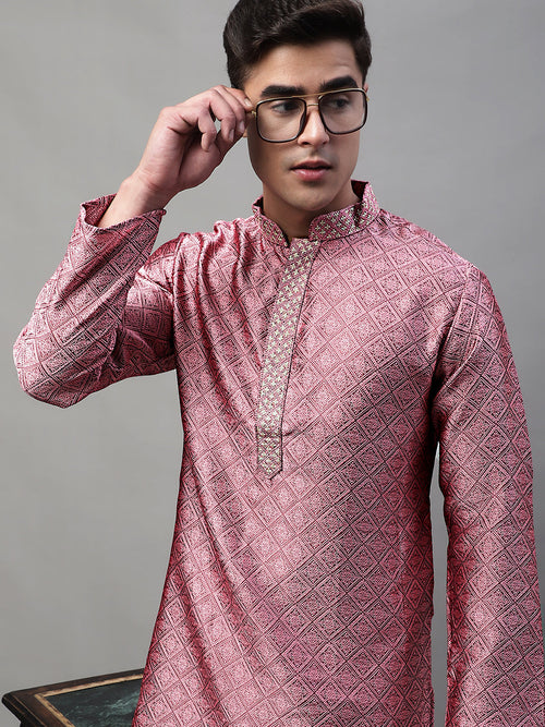 Collar Embroidered Kurtas-KO-692Pink