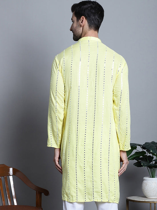 Men's Embroidered Mirror Work Kurtas-KO-694Lemon