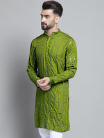 Men's Embroidered Mirror Work Kurtas-KO-694Olive