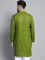 Men's Embroidered Mirror Work Kurtas-KO-694Olive