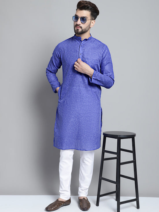 Men's Solid Pure Cotton Kurtas-KO-697Blue